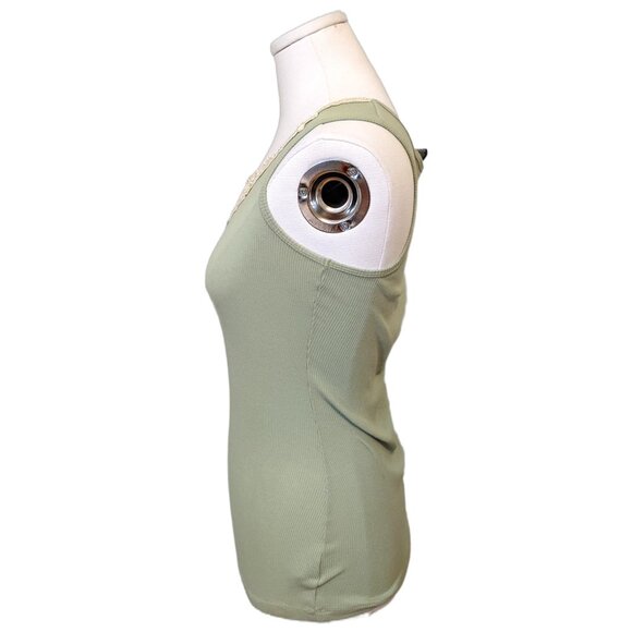 Womens Pastel Green Tank Top Fairy Coquette Beaded Lace Detail Summer Sz L - Picture 5 of 8